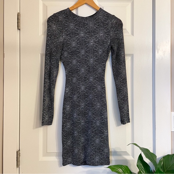 H&M Sparkly Bodycon Backless Jersey Dress Black Silver Geometric - Picture 3 of 14